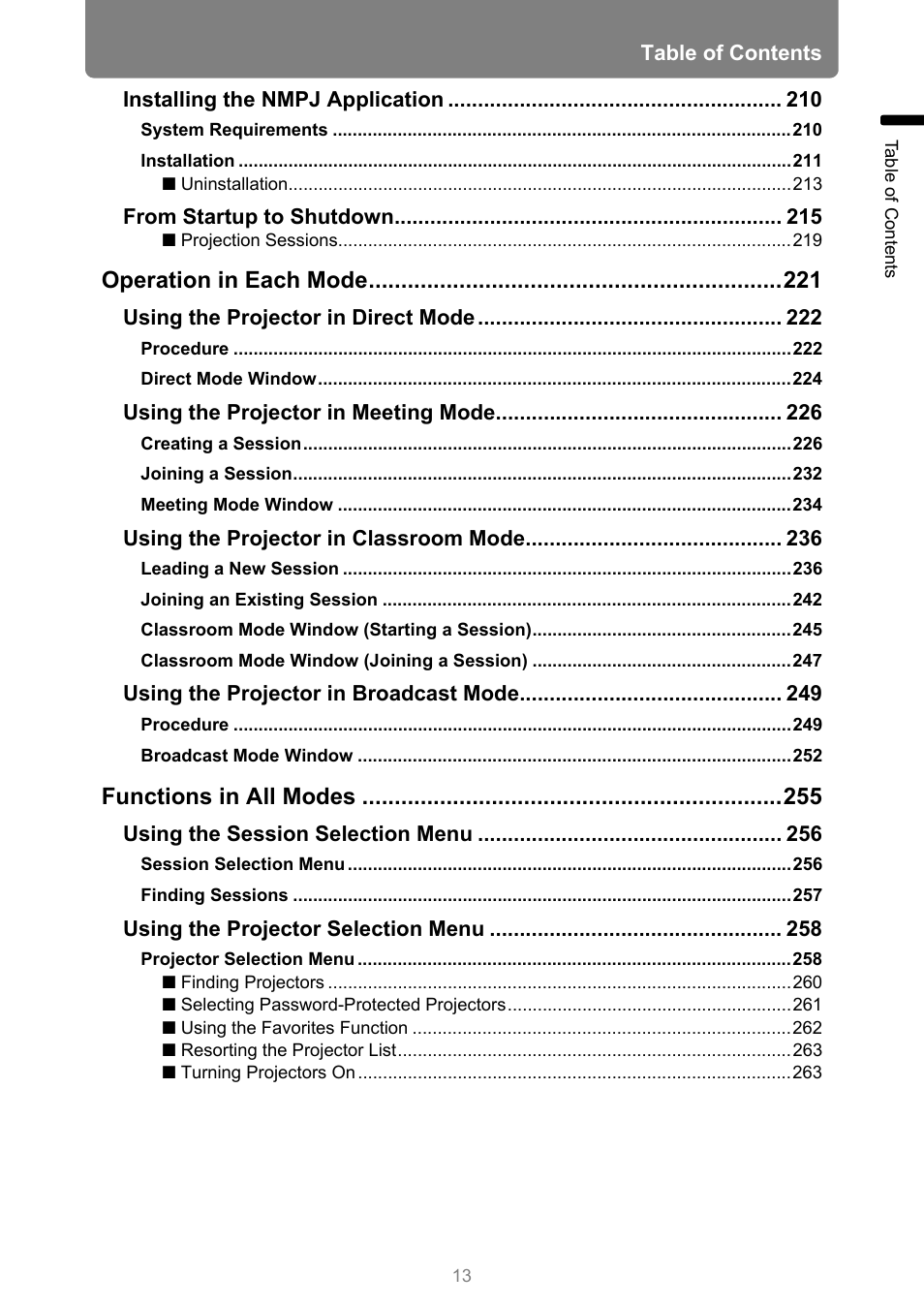 Operation in each mode, Functions in all modes | Canon XEED WUX450 User Manual | Page 13 / 314