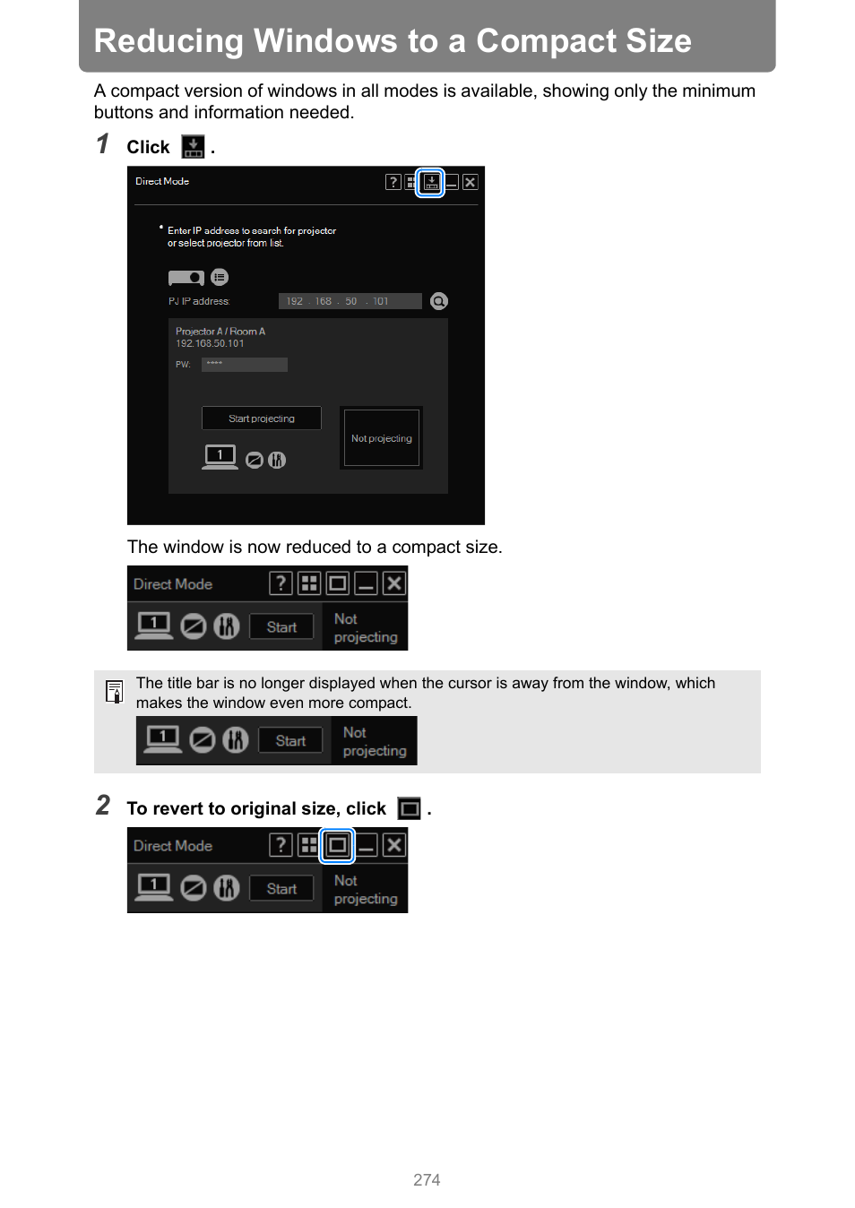 Reducing windows to a compact size | Canon XEED WUX450 User Manual | Page 274 / 314