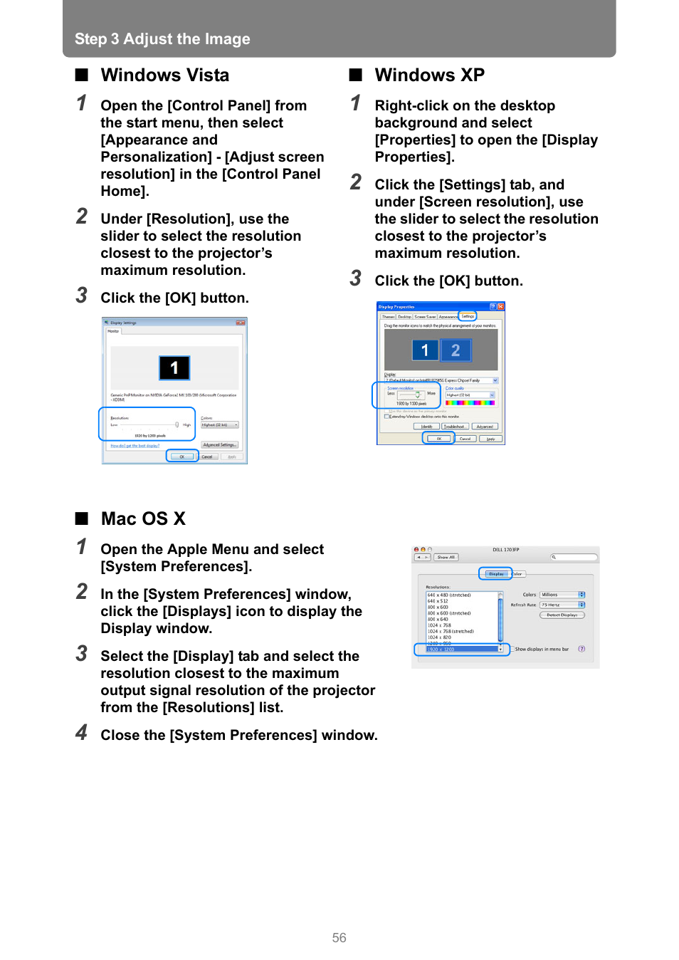 Windows vista, Windows xp, Mac os x | Canon XEED WUX450 User Manual | Page 56 / 314