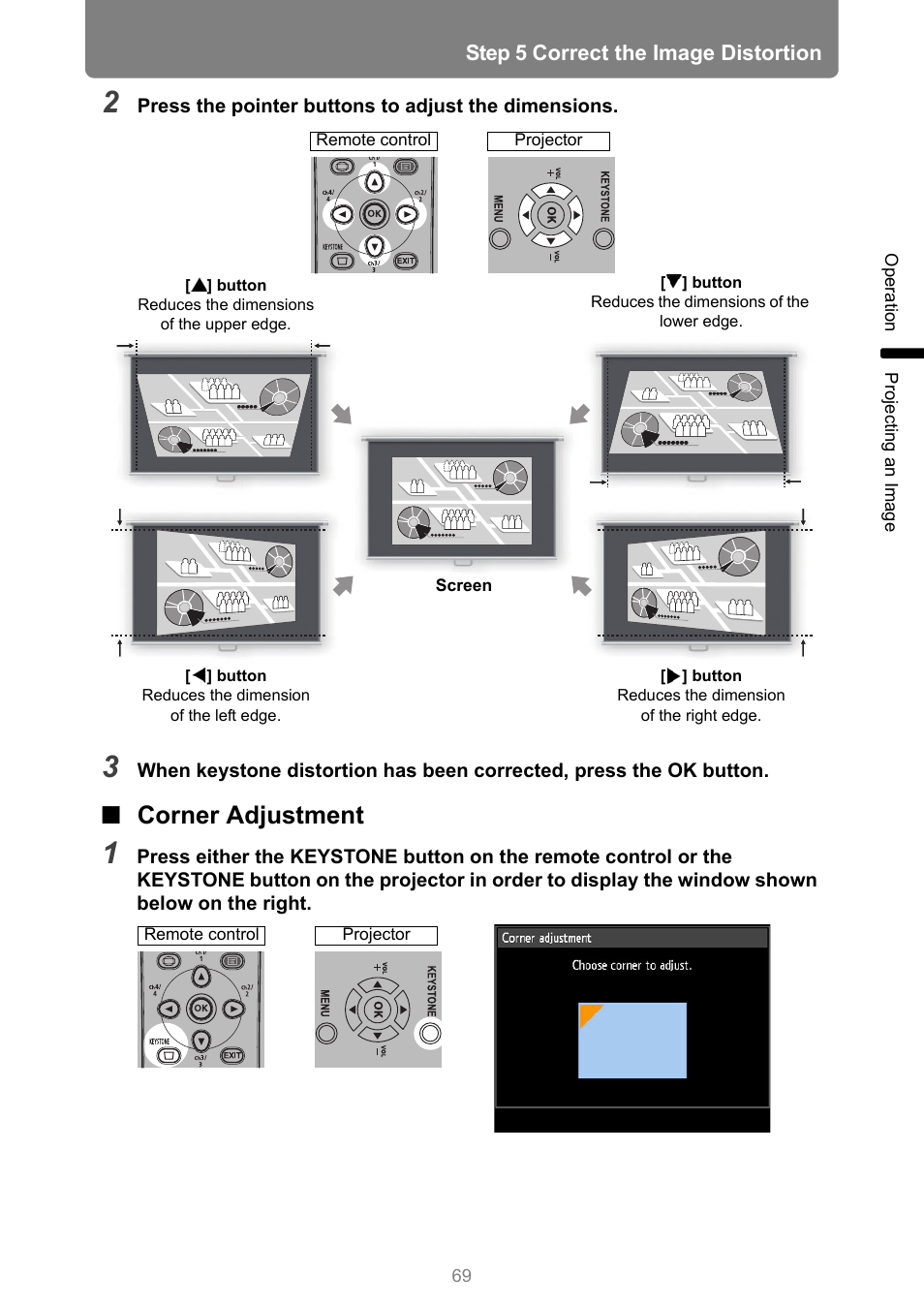Corner adjustment | Canon XEED WUX450 User Manual | Page 69 / 314