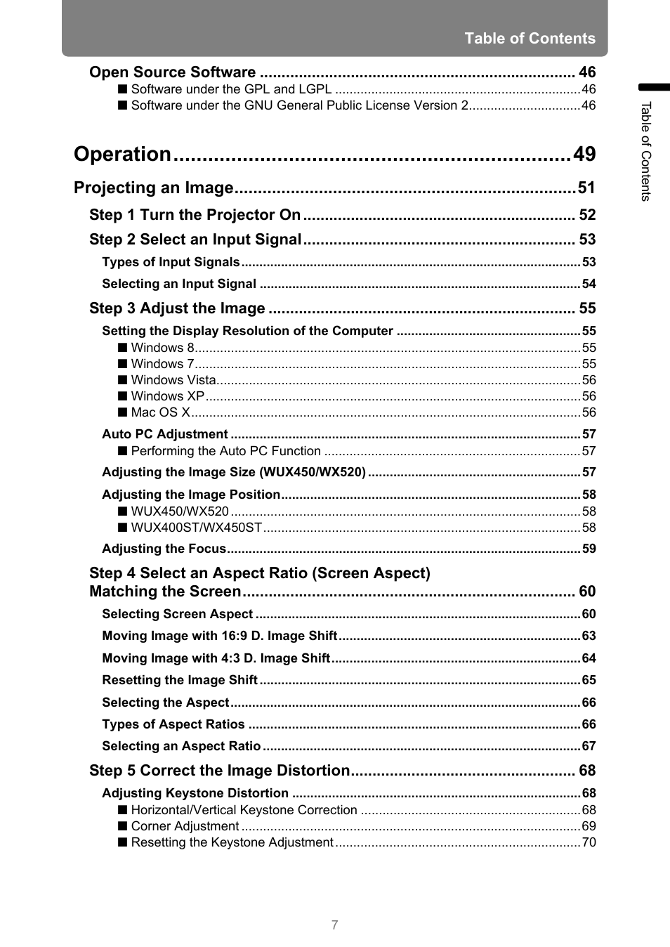 Operation, Projecting an image | Canon XEED WUX450 User Manual | Page 7 / 314