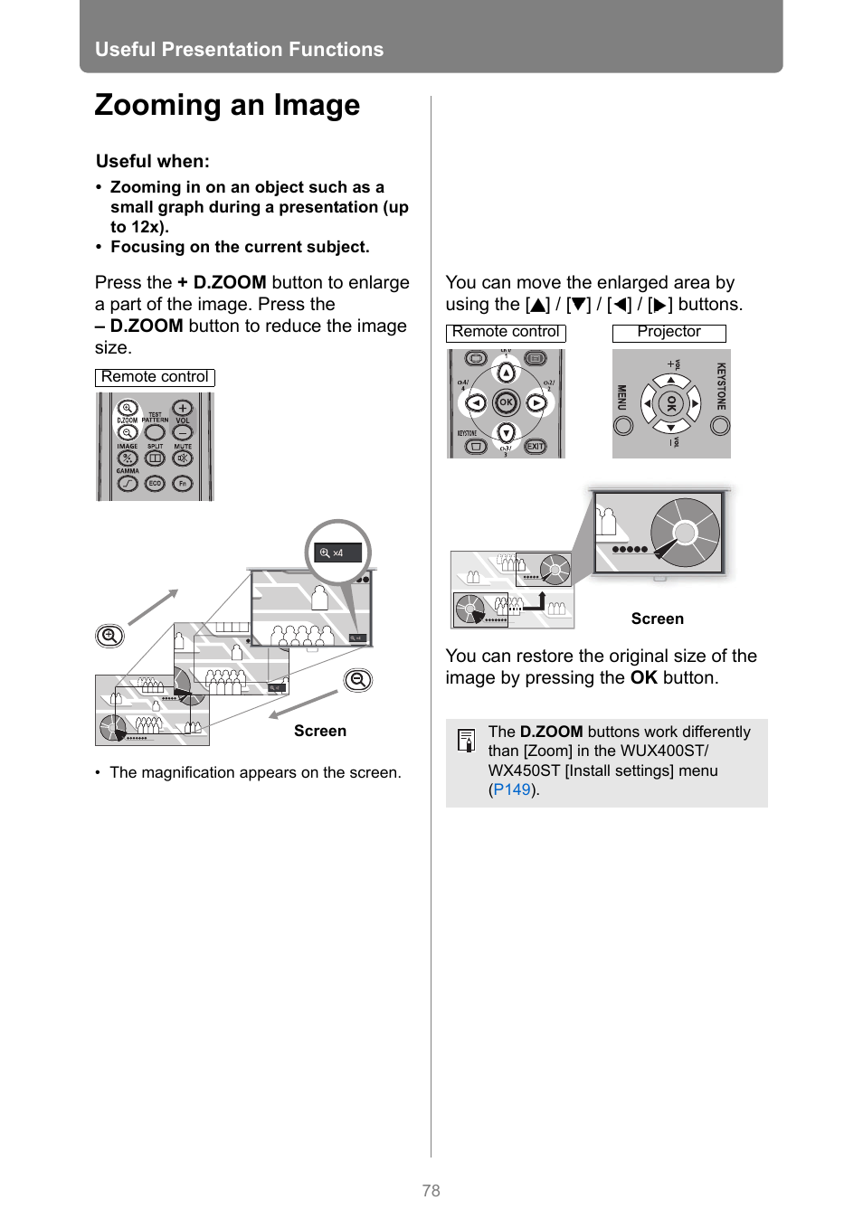 Zooming an image, Tton | Canon XEED WUX450 User Manual | Page 78 / 314