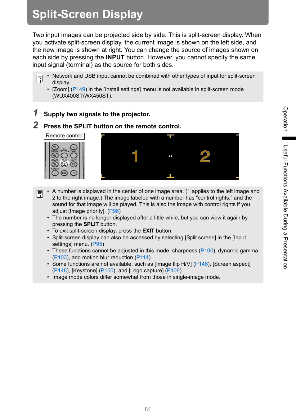 Split-screen display, Once | Canon XEED WUX450 User Manual | Page 81 / 314
