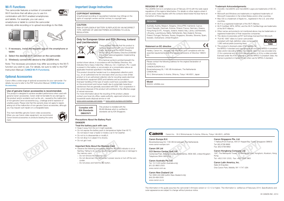 Cop y cop y cop y cop y cop y cop y cop y cop y | Canon LEGRIA mini User Manual | Page 2 / 2