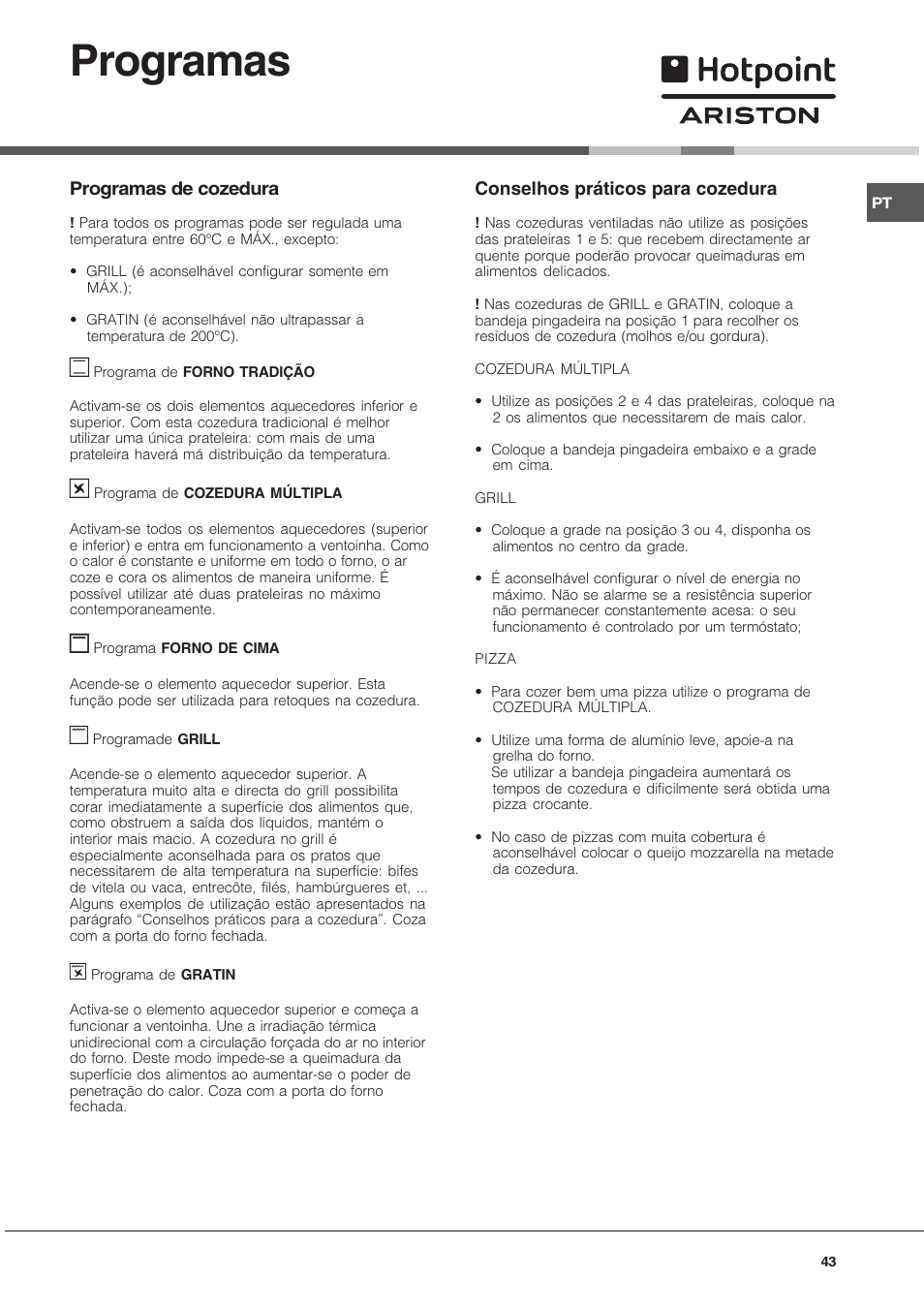 Programas | Hotpoint Ariston FH 51 IX-HA  IT User Manual | Page 43 / 48