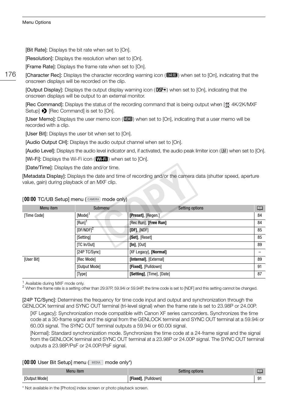 Cop y | Canon EOS C500 PL User Manual | Page 176 / 212