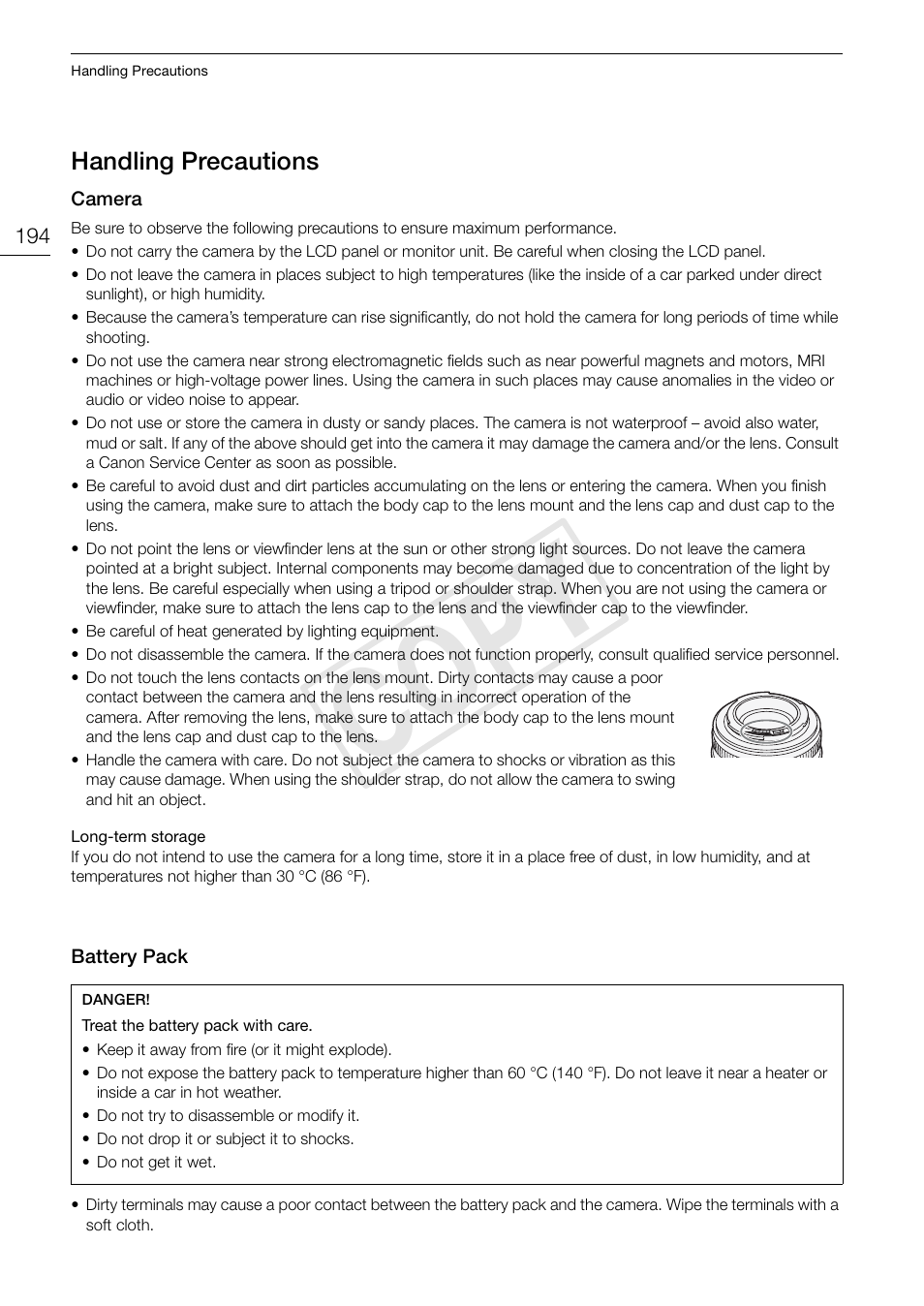 Handling precautions, Handling precautions 194, Cop y | Canon EOS C500 PL User Manual | Page 194 / 212