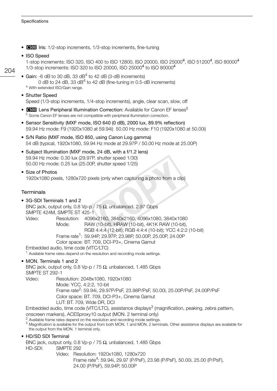 Cop y | Canon EOS C500 PL User Manual | Page 204 / 212