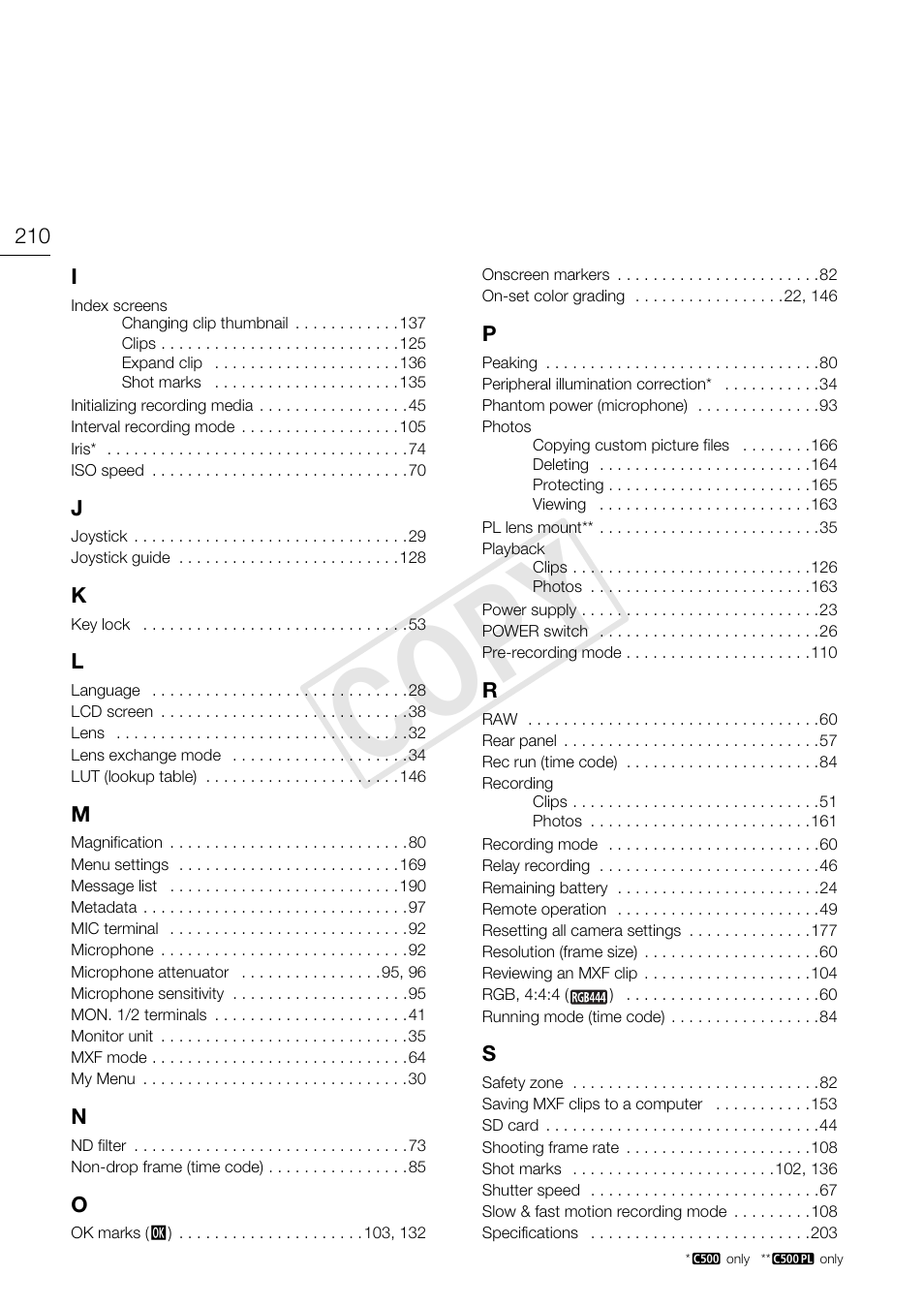 C op y | Canon EOS C500 PL User Manual | Page 210 / 212