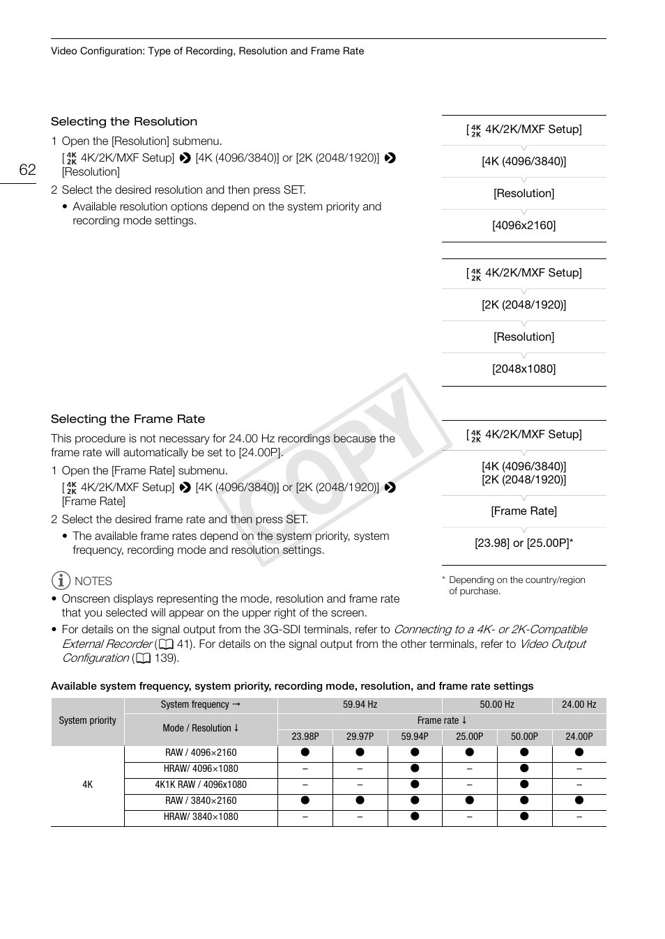 Cop y | Canon EOS C500 PL User Manual | Page 62 / 212