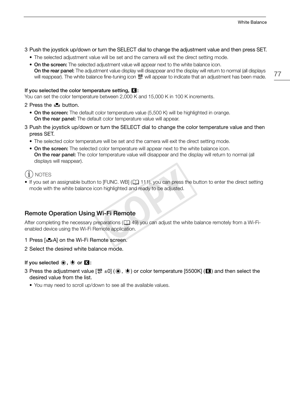 Remote operation using wi-fi remote, Remote operation using wi-fi remote 77, Cop y | Canon EOS C500 PL User Manual | Page 77 / 212
