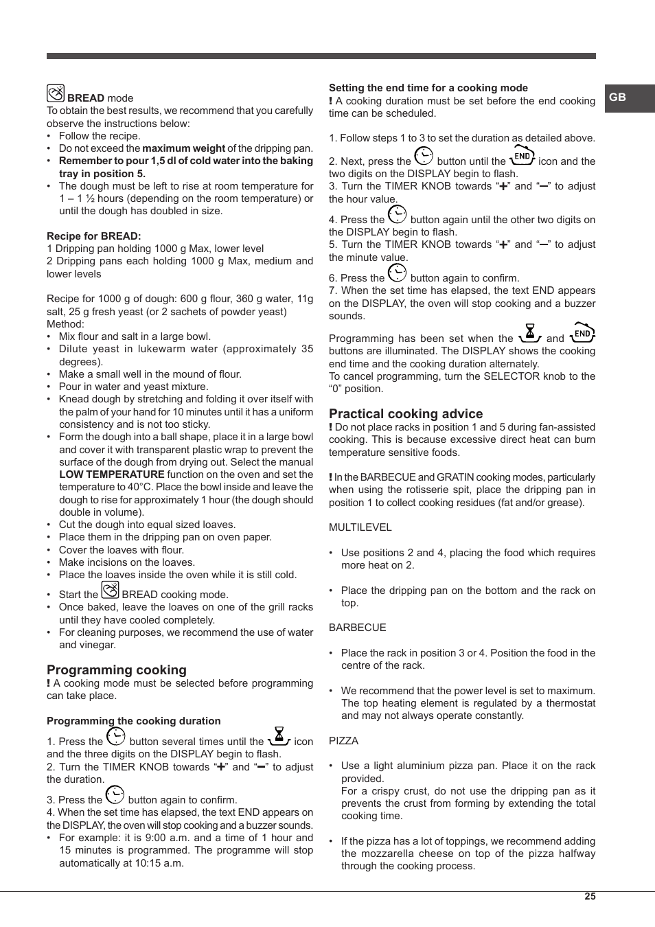 Programming cooking, Practical cooking advice | Hotpoint Ariston MH 99.1 IX-HA S User Manual | Page 25 / 76