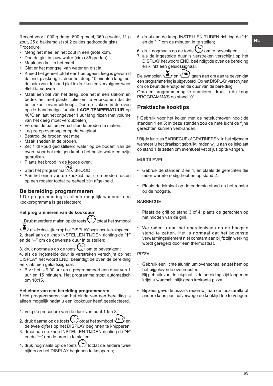 De bereiding programmeren, Praktische kooktips | Hotpoint Ariston MH 99.1 IX-HA S User Manual | Page 65 / 76