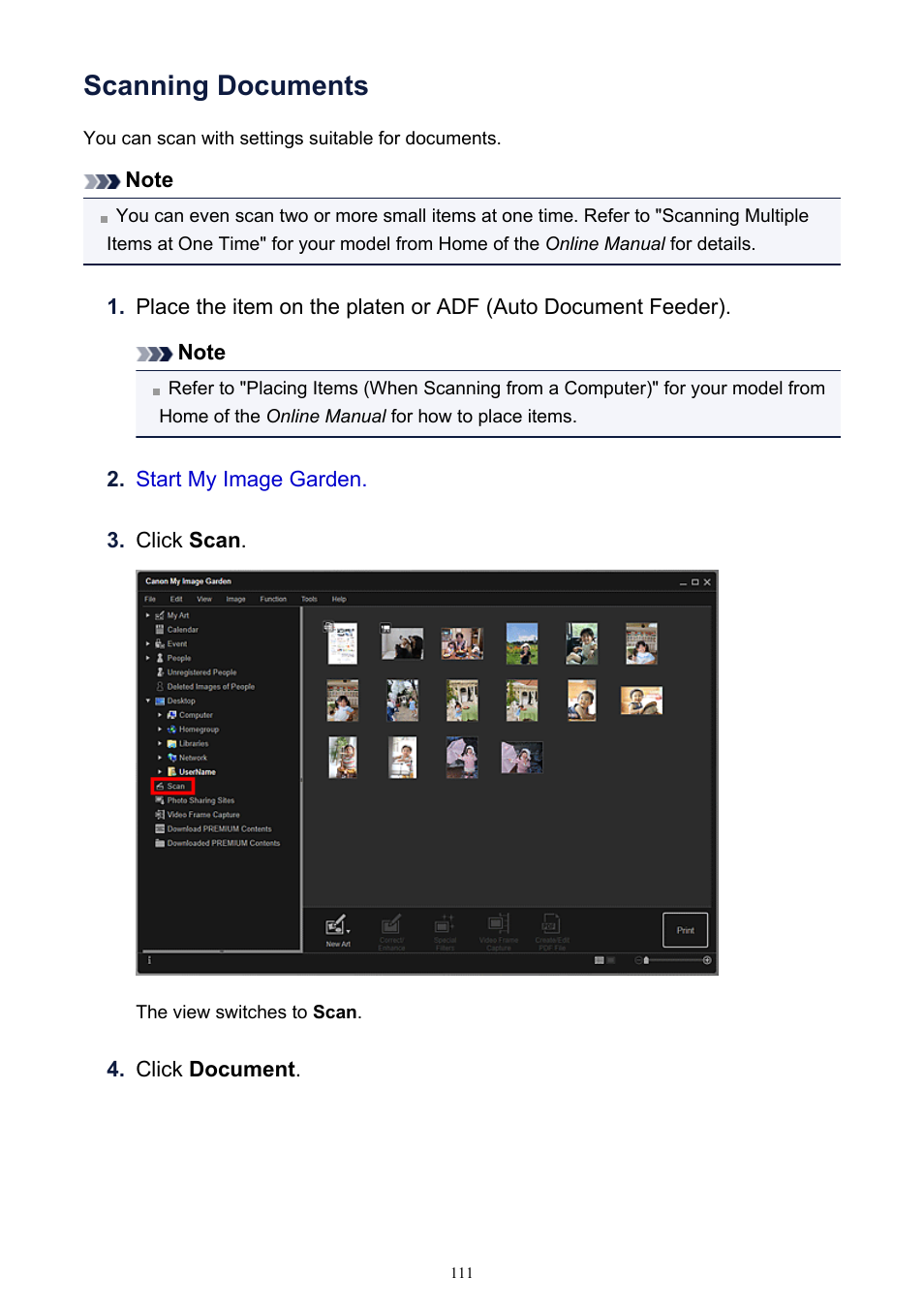 Scanning documents | Canon PIXMA IP2700 User Manual | Page 111 / 339