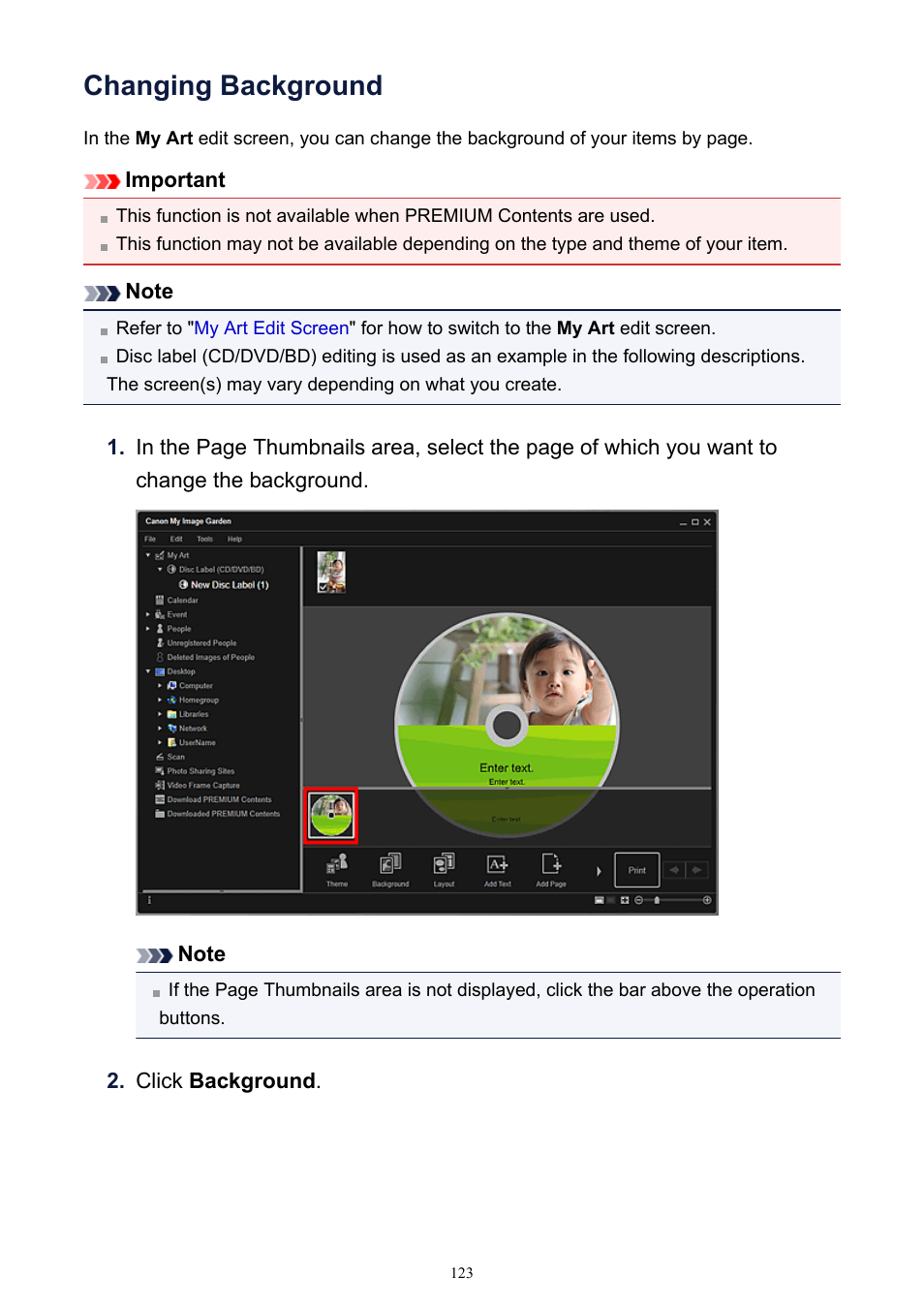 Changing background | Canon PIXMA IP2700 User Manual | Page 123 / 339