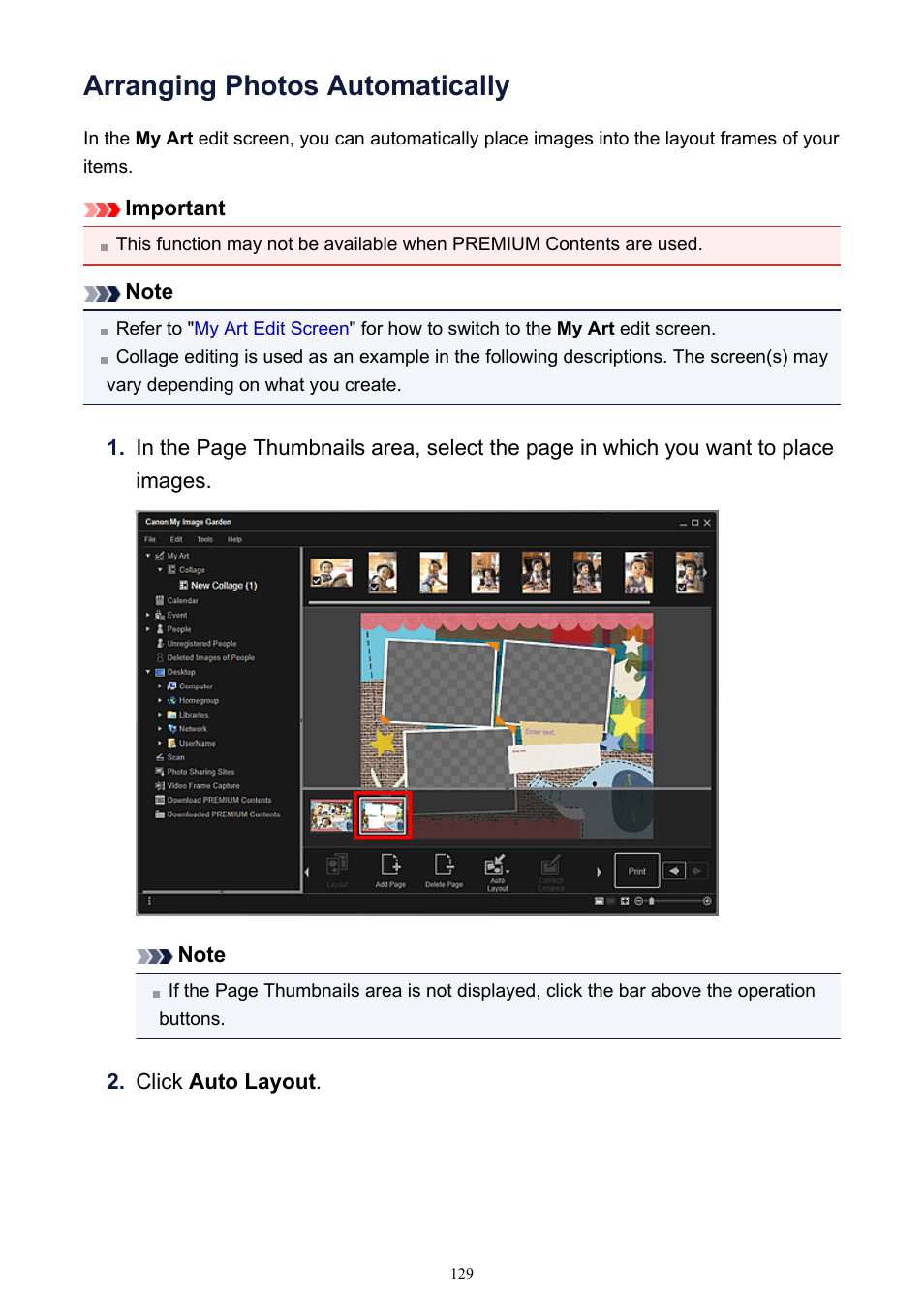 Arranging photos automatically | Canon PIXMA IP2700 User Manual | Page 129 / 339