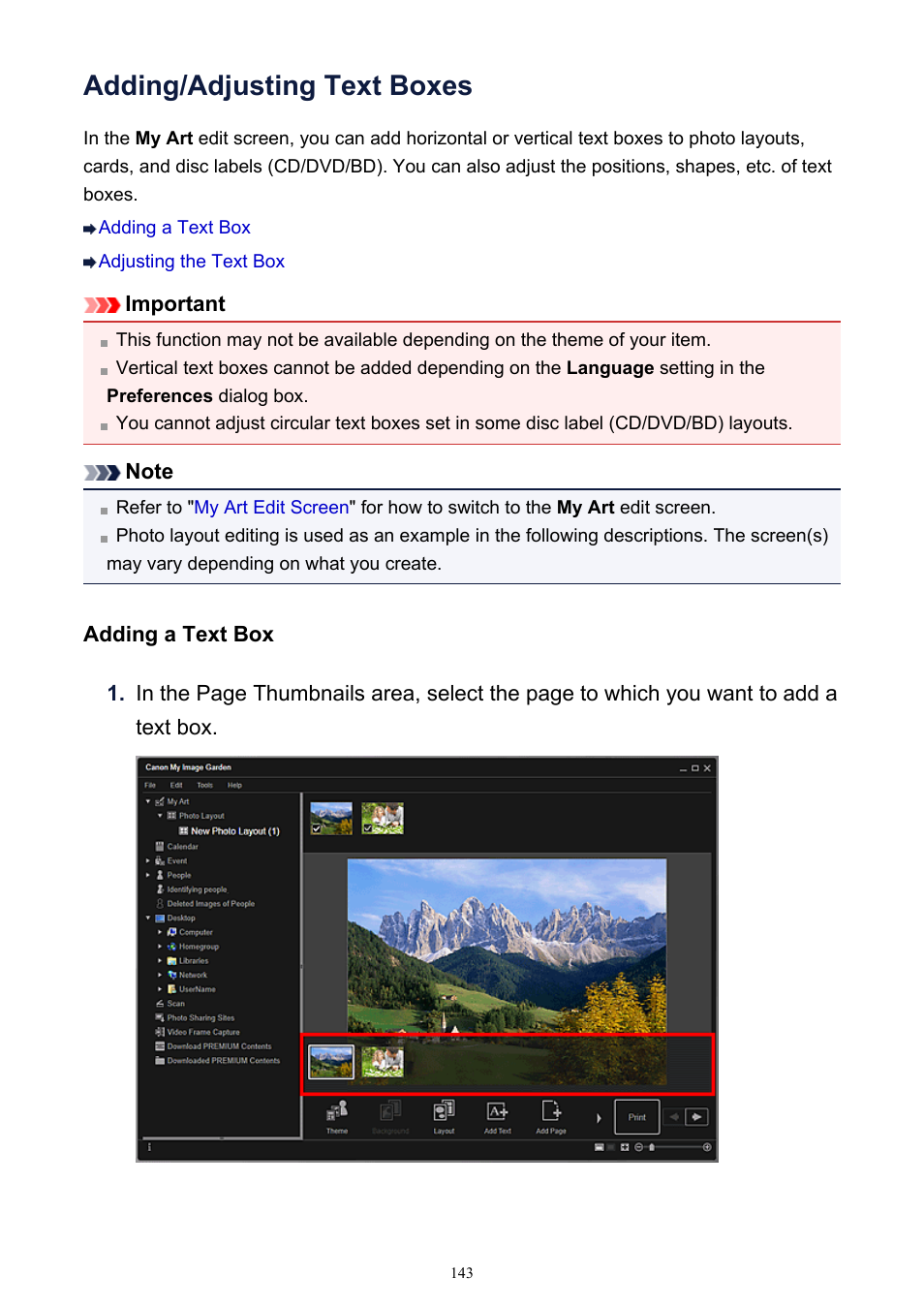 Adding/adjusting text boxes, For details | Canon PIXMA IP2700 User Manual | Page 143 / 339