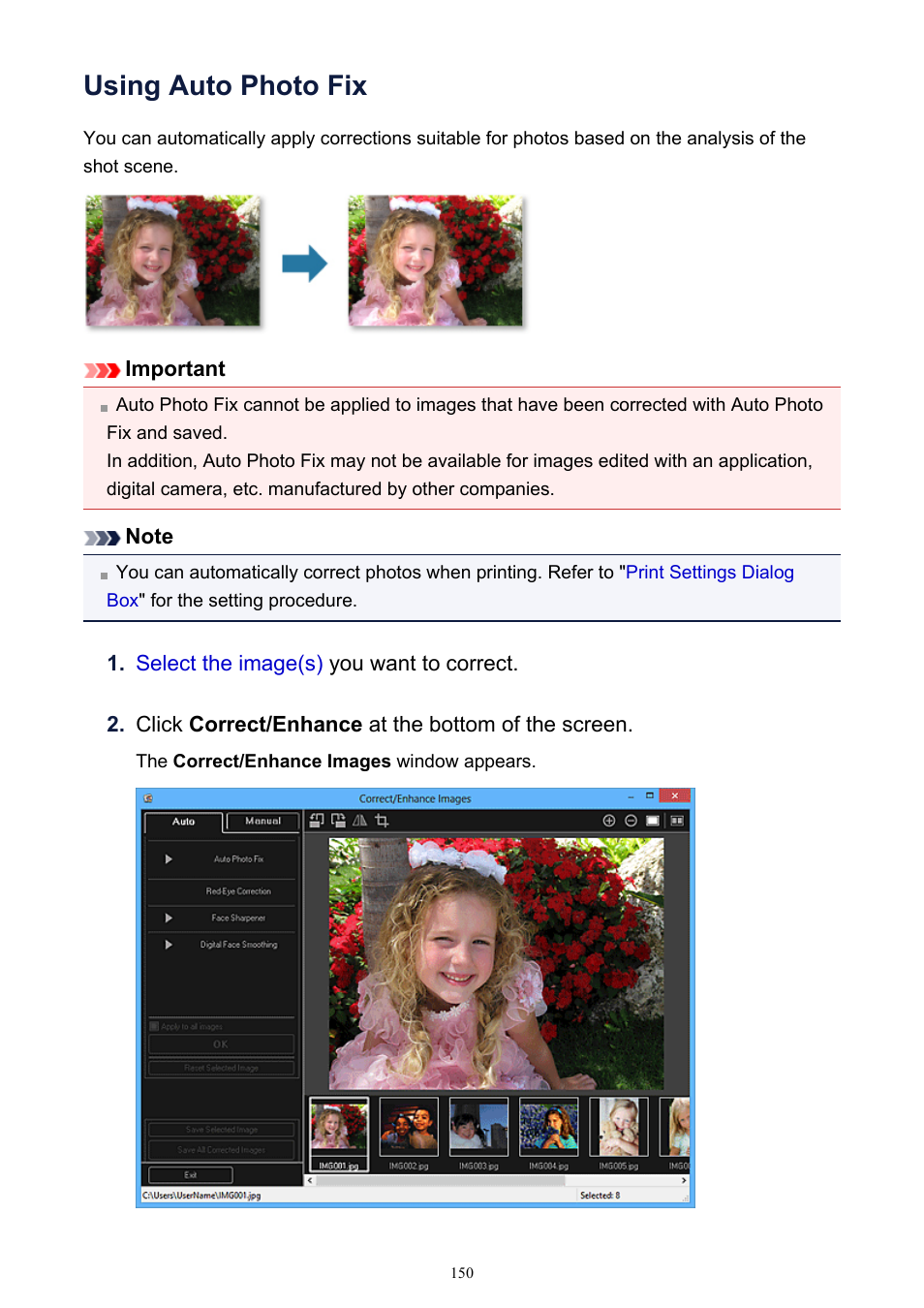 Using auto photo fix | Canon PIXMA IP2700 User Manual | Page 150 / 339