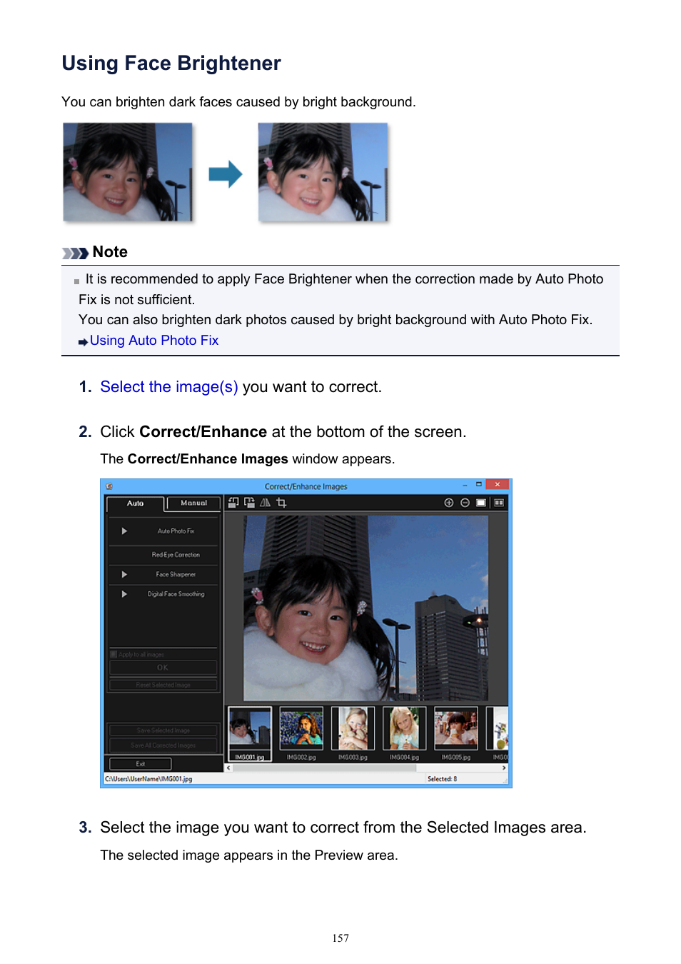 Using face brightener | Canon PIXMA IP2700 User Manual | Page 157 / 339