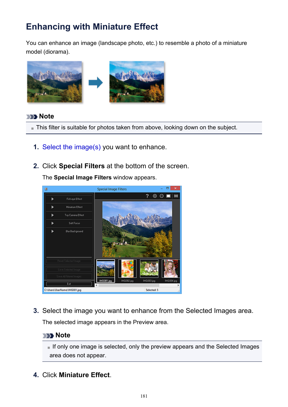 Enhancing with miniature effect | Canon PIXMA IP2700 User Manual | Page 181 / 339