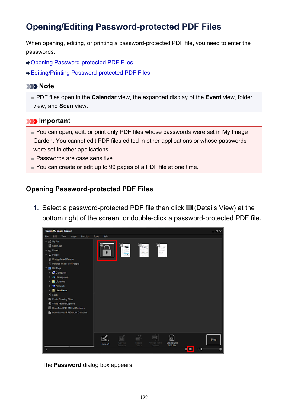 Opening/editing password-protected pdf files | Canon PIXMA IP2700 User Manual | Page 199 / 339