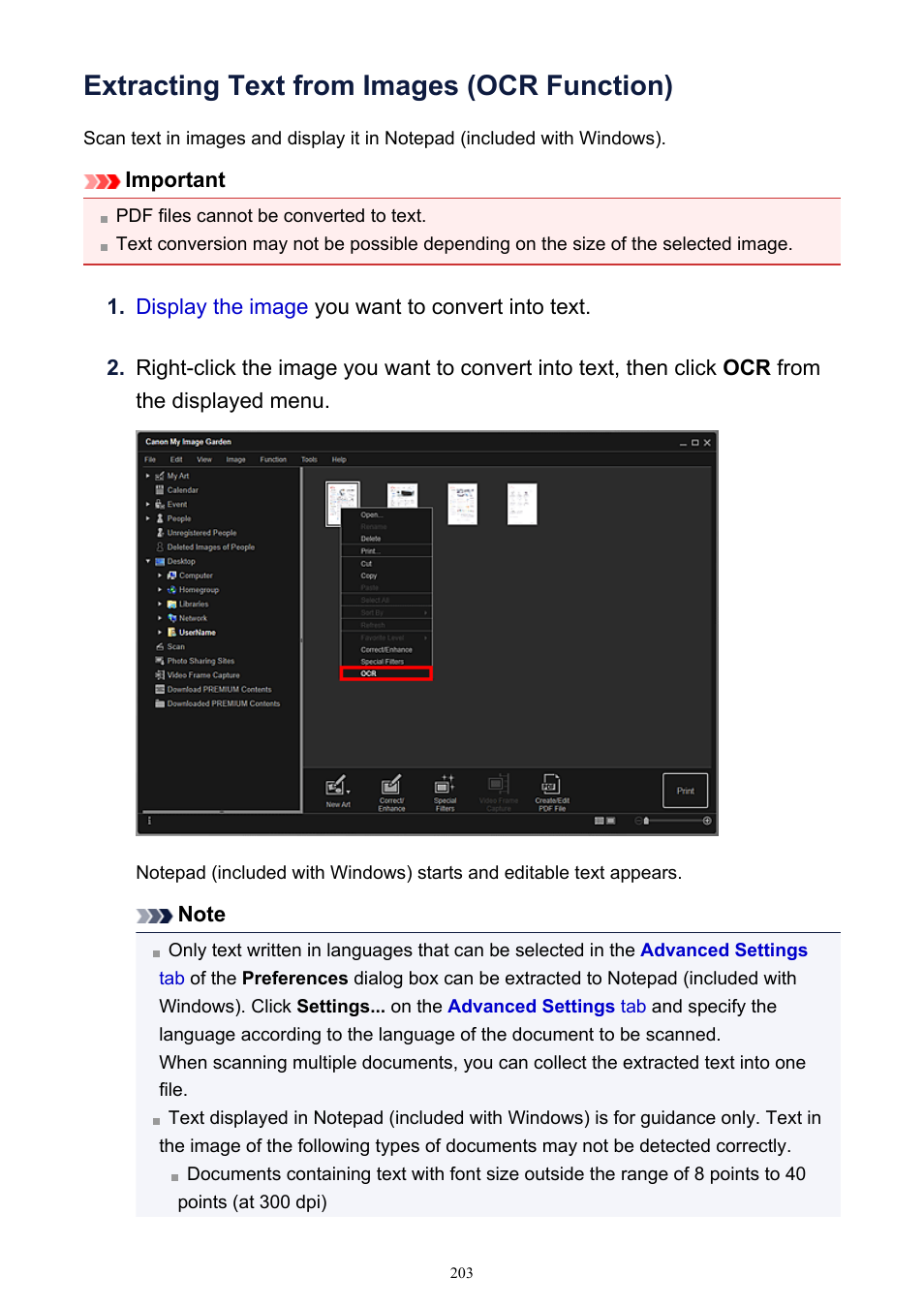 Extracting text from images (ocr function) | Canon PIXMA IP2700 User Manual | Page 203 / 339