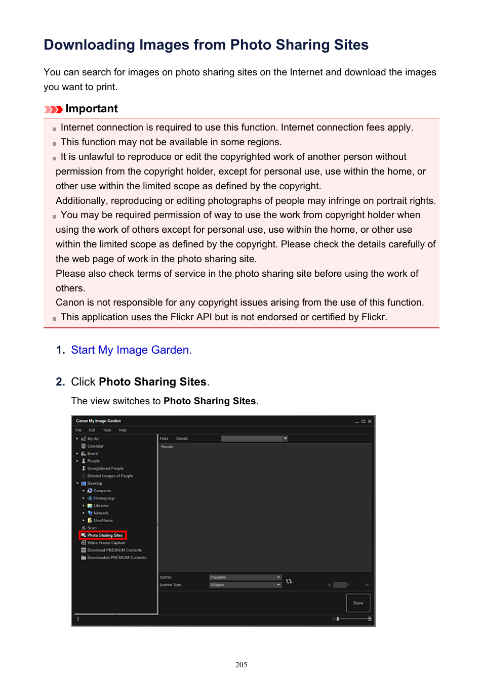 Downloading images from photo sharing sites | Canon PIXMA IP2700 User Manual | Page 205 / 339