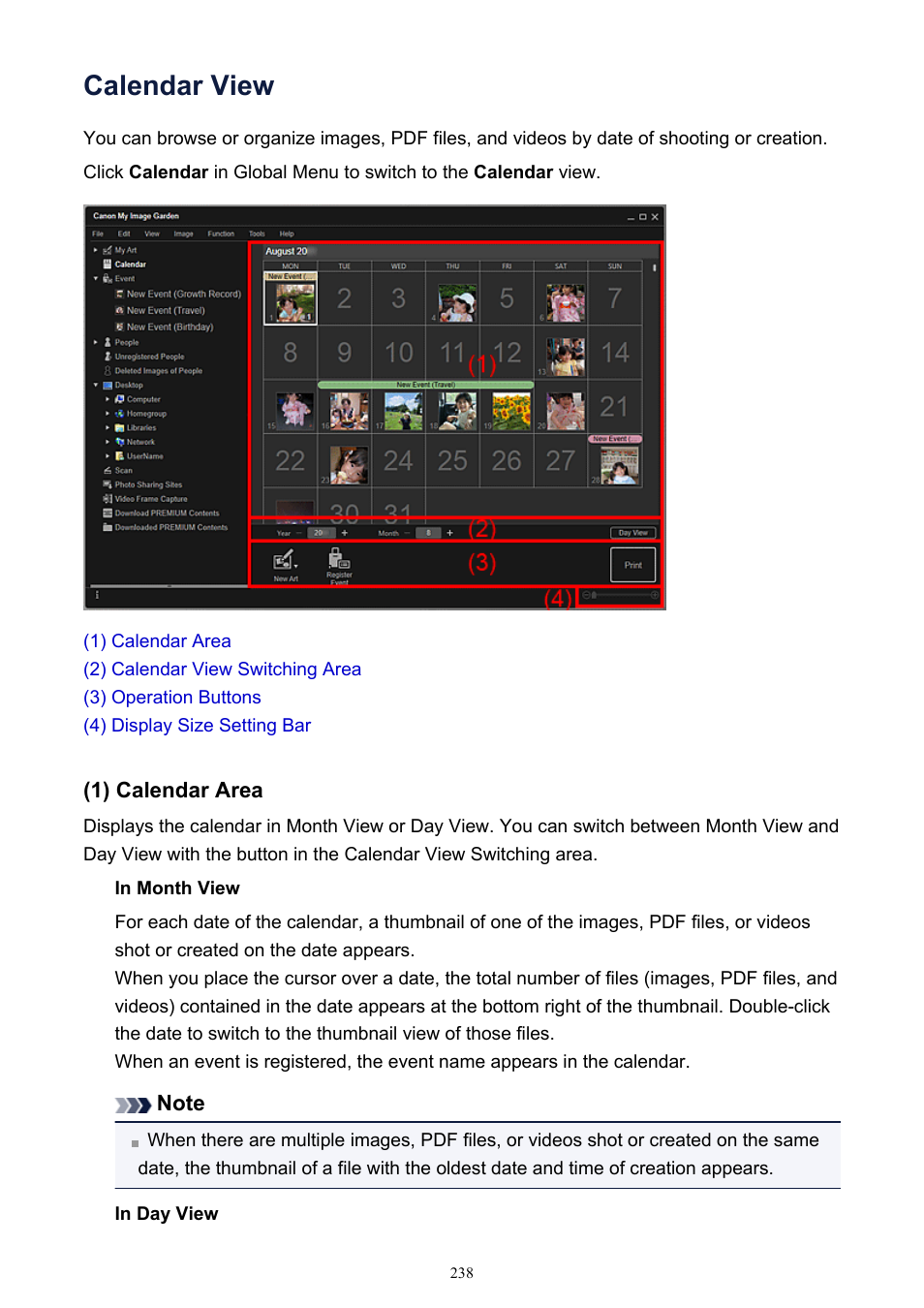 Calendar view, In which you can browse images, documents, videos | Canon PIXMA IP2700 User Manual | Page 238 / 339