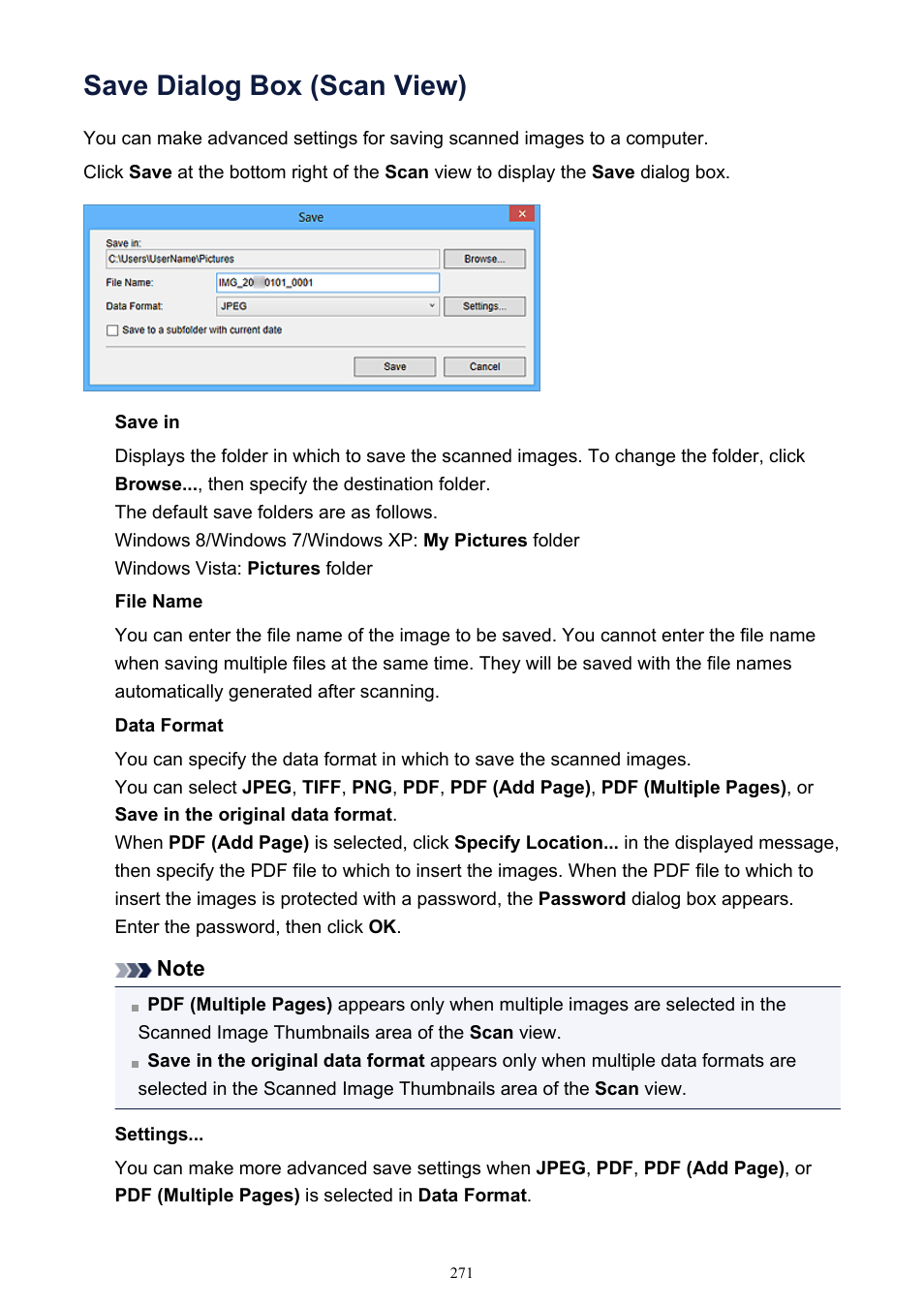 Save dialog box (scan view) | Canon PIXMA IP2700 User Manual | Page 271 / 339