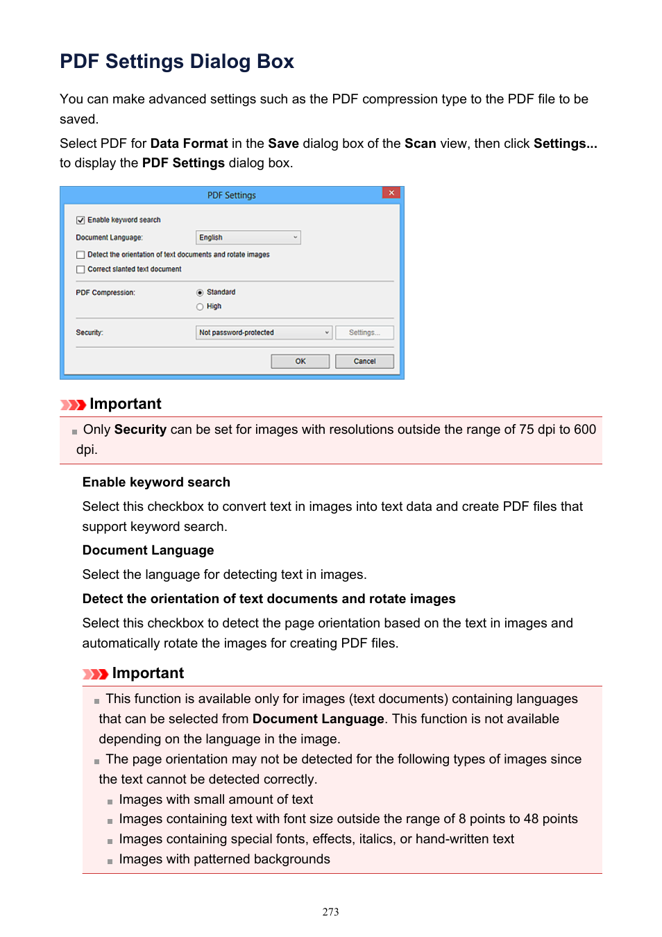 Pdf settings dialog box | Canon PIXMA IP2700 User Manual | Page 273 / 339