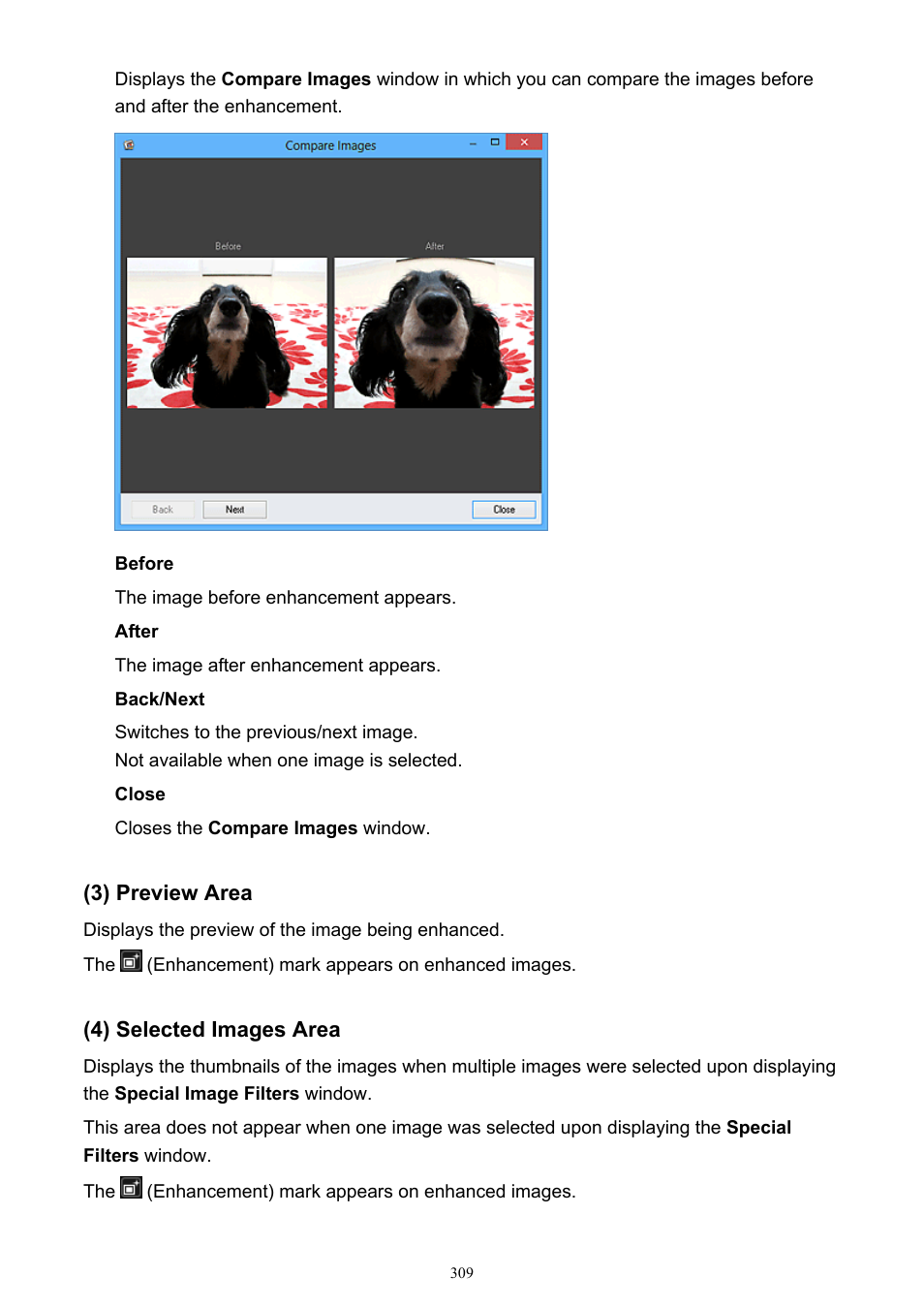 3) preview area (4) selected images area | Canon PIXMA IP2700 User Manual | Page 309 / 339