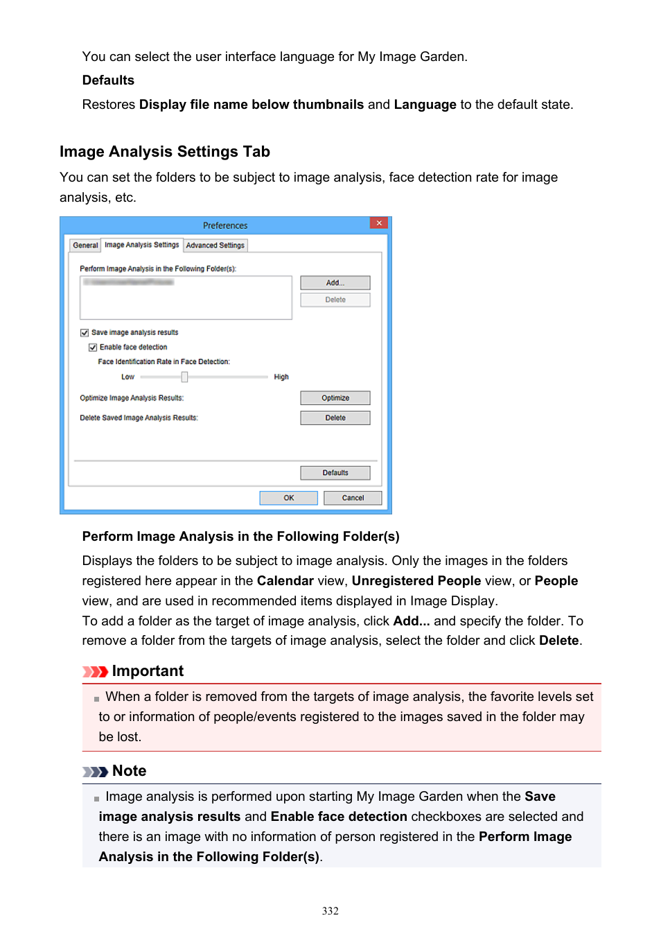 Image analysis settings tab, For how to set folders that are, Refer to | Image analysis, Settings tab | Canon PIXMA IP2700 User Manual | Page 332 / 339