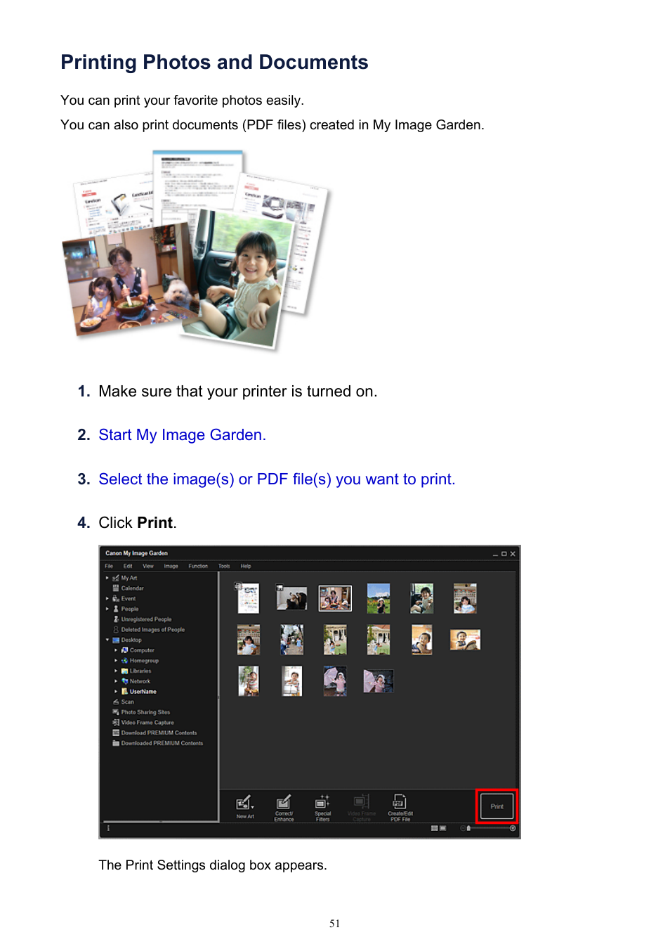 Printing photos and documents | Canon PIXMA IP2700 User Manual | Page 51 / 339