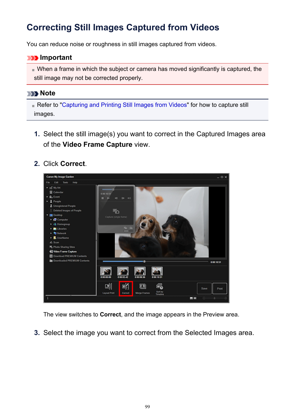Correcting still images captured from videos | Canon PIXMA IP2700 User Manual | Page 99 / 339