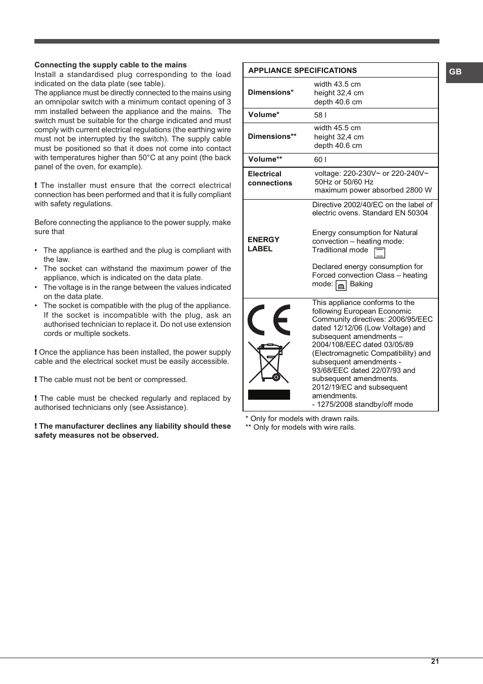 Hotpoint Ariston Tradición FT 95VC.1 (AN)-HA S User Manual | Page 21 / 72