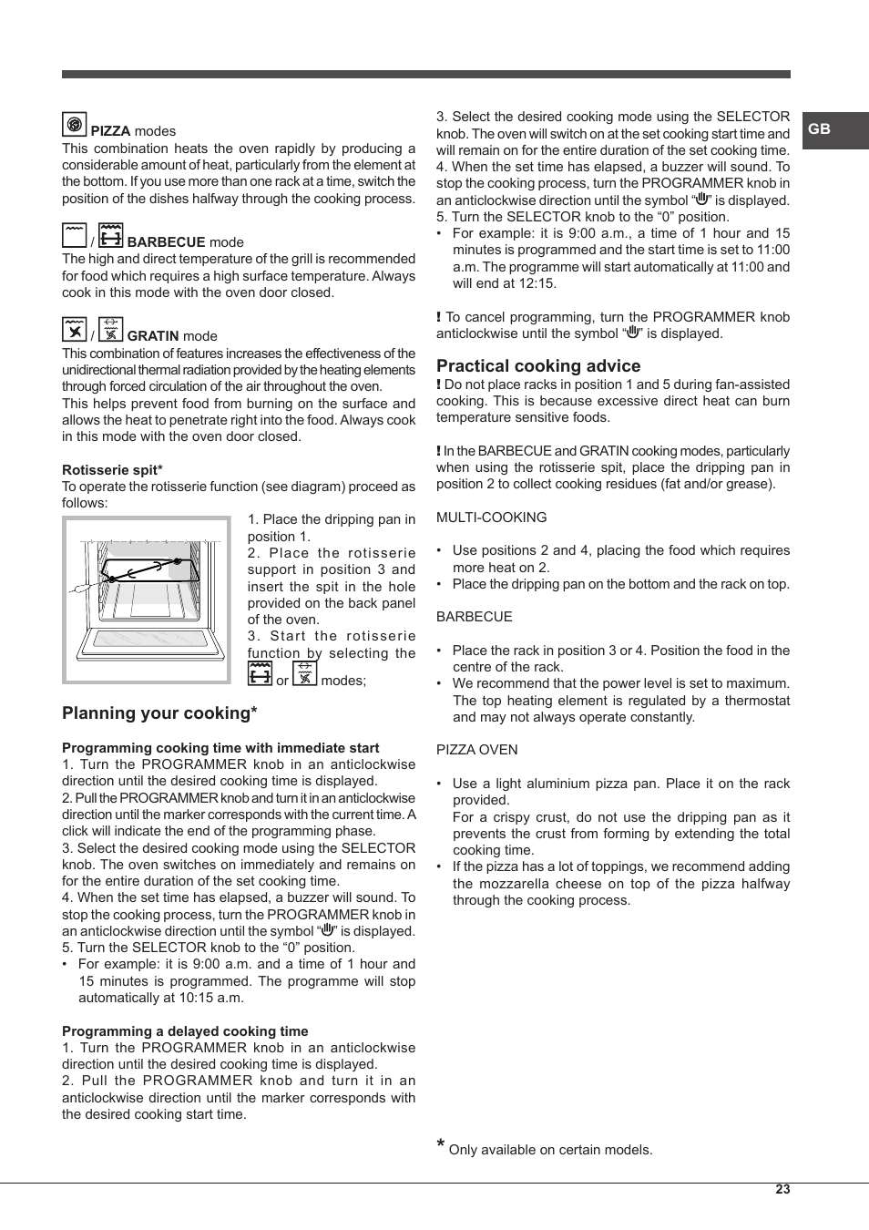 Planning your cooking, Practical cooking advice | Hotpoint Ariston Tradición FT 95VC.1 (AN)-HA S User Manual | Page 23 / 72