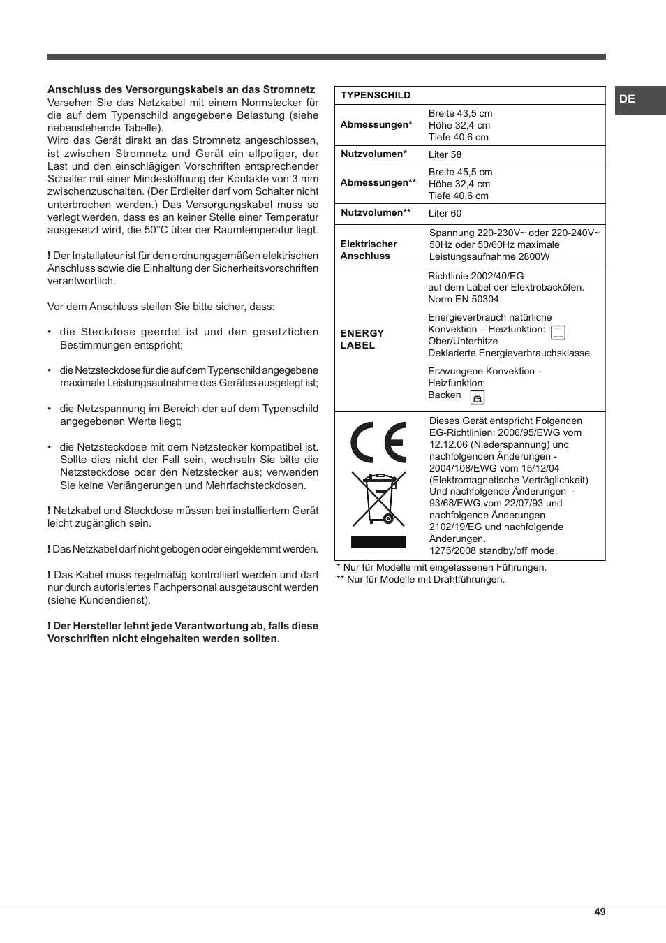 Hotpoint Ariston Tradición FT 95VC.1 (AN)-HA S User Manual | Page 49 / 72