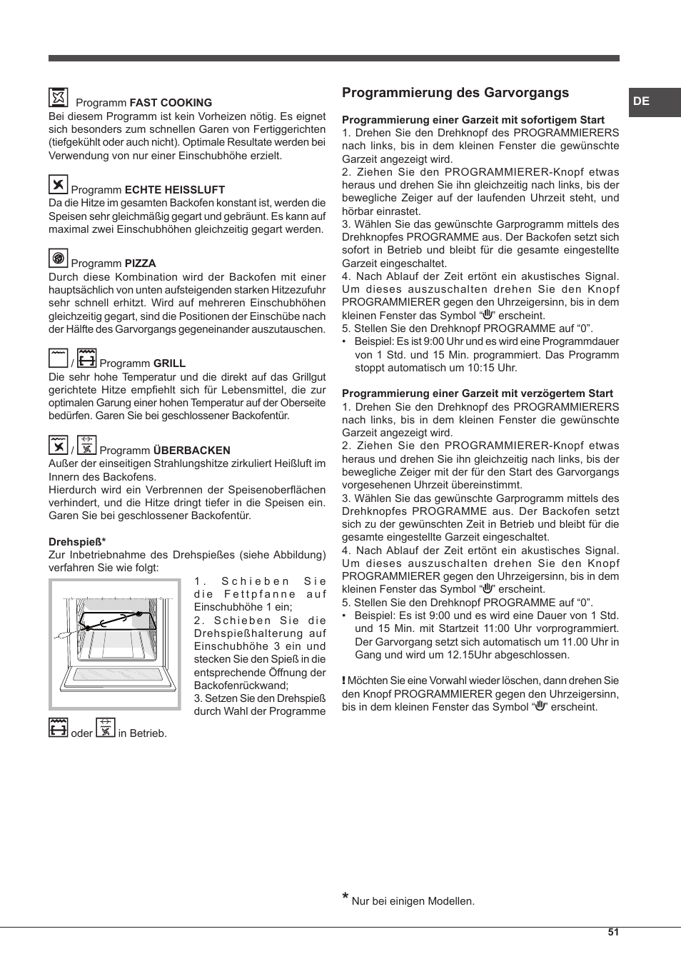 Programmierung des garvorgangs | Hotpoint Ariston Tradición FT 95VC.1 (AN)-HA S User Manual | Page 51 / 72