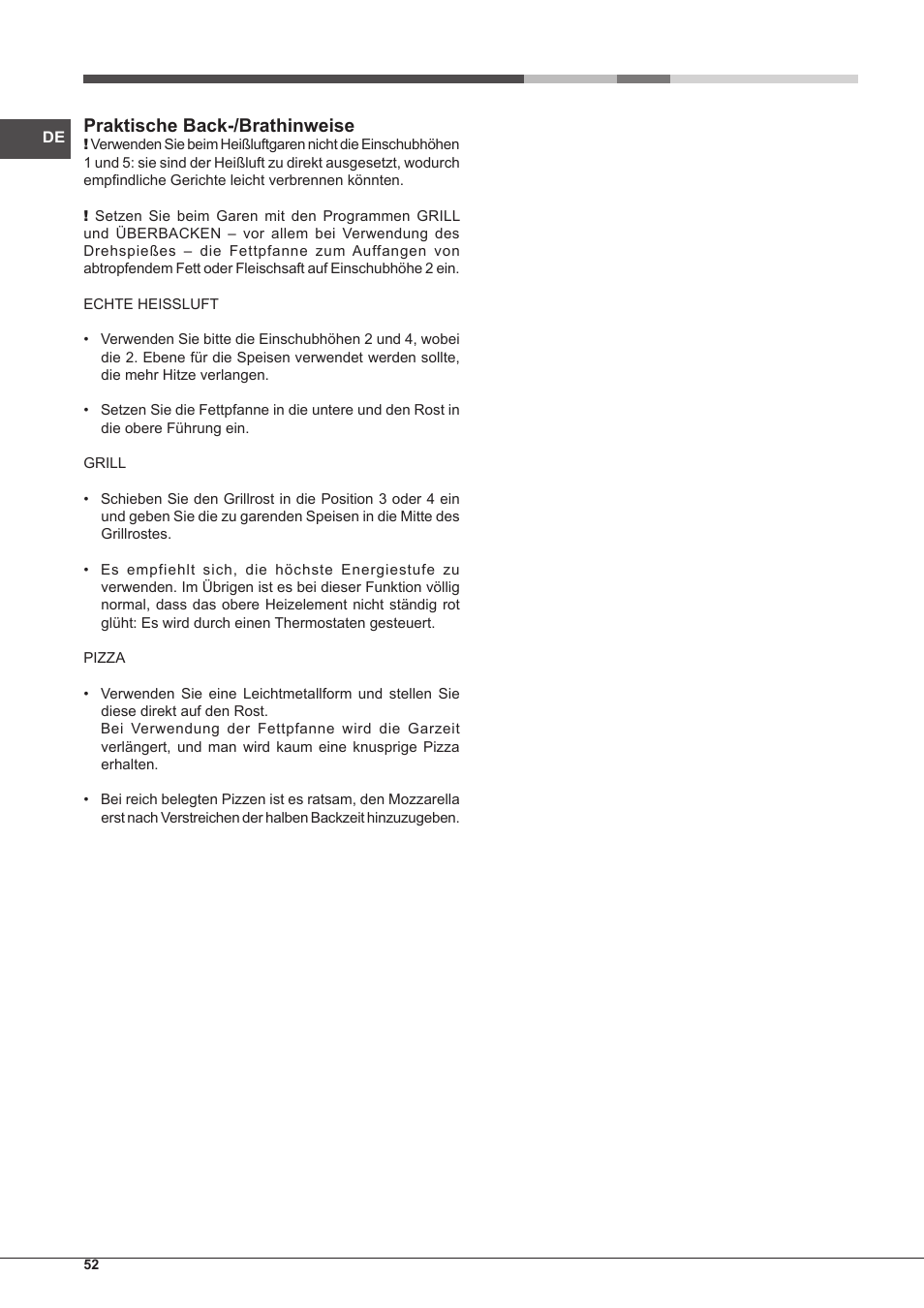 Praktische back-/brathinweise | Hotpoint Ariston Tradición FT 95VC.1 (AN)-HA S User Manual | Page 52 / 72