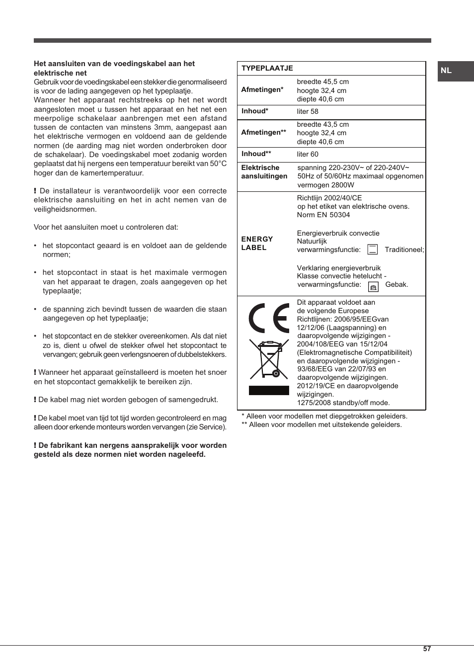 Hotpoint Ariston Tradición FT 95VC.1 (AN)-HA S User Manual | Page 57 / 72