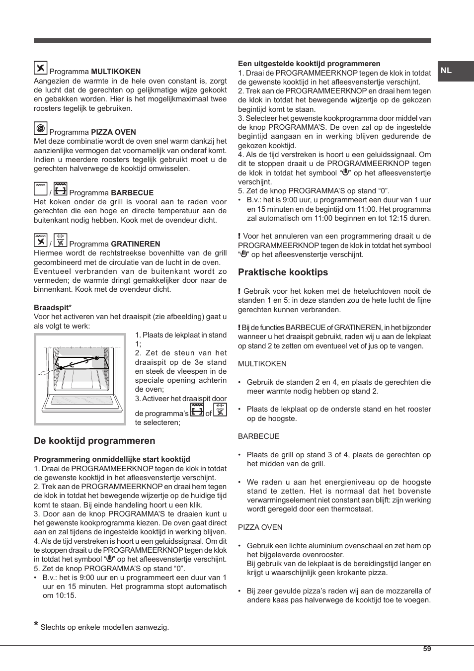De kooktijd programmeren, Praktische kooktips | Hotpoint Ariston Tradición FT 95VC.1 (AN)-HA S User Manual | Page 59 / 72