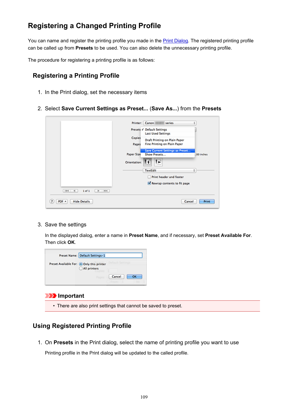 Registering a changed printing profile | Canon PIXMA iX6850 User Manual | Page 109 / 378