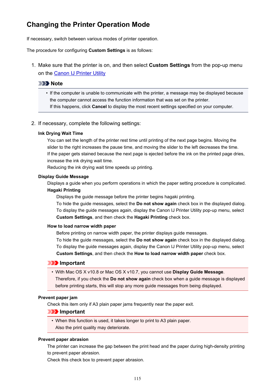 Changing the printer operation mode | Canon PIXMA iX6850 User Manual | Page 115 / 378