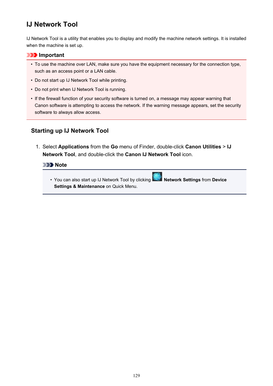 Ij network tool | Canon PIXMA iX6850 User Manual | Page 129 / 378
