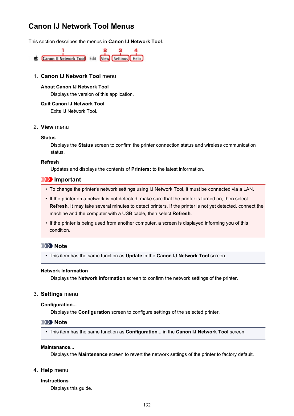 Canon ij network tool menus | Canon PIXMA iX6850 User Manual | Page 132 / 378