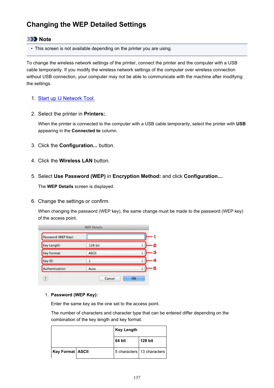 Changing the wep detailed settings | Canon PIXMA iX6850 User Manual | Page 137 / 378