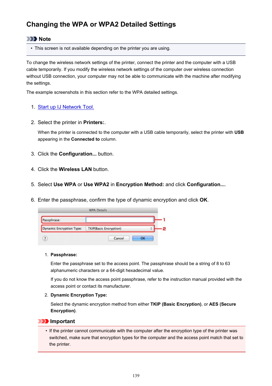 Changing the wpa or wpa2 detailed settings | Canon PIXMA iX6850 User Manual | Page 139 / 378