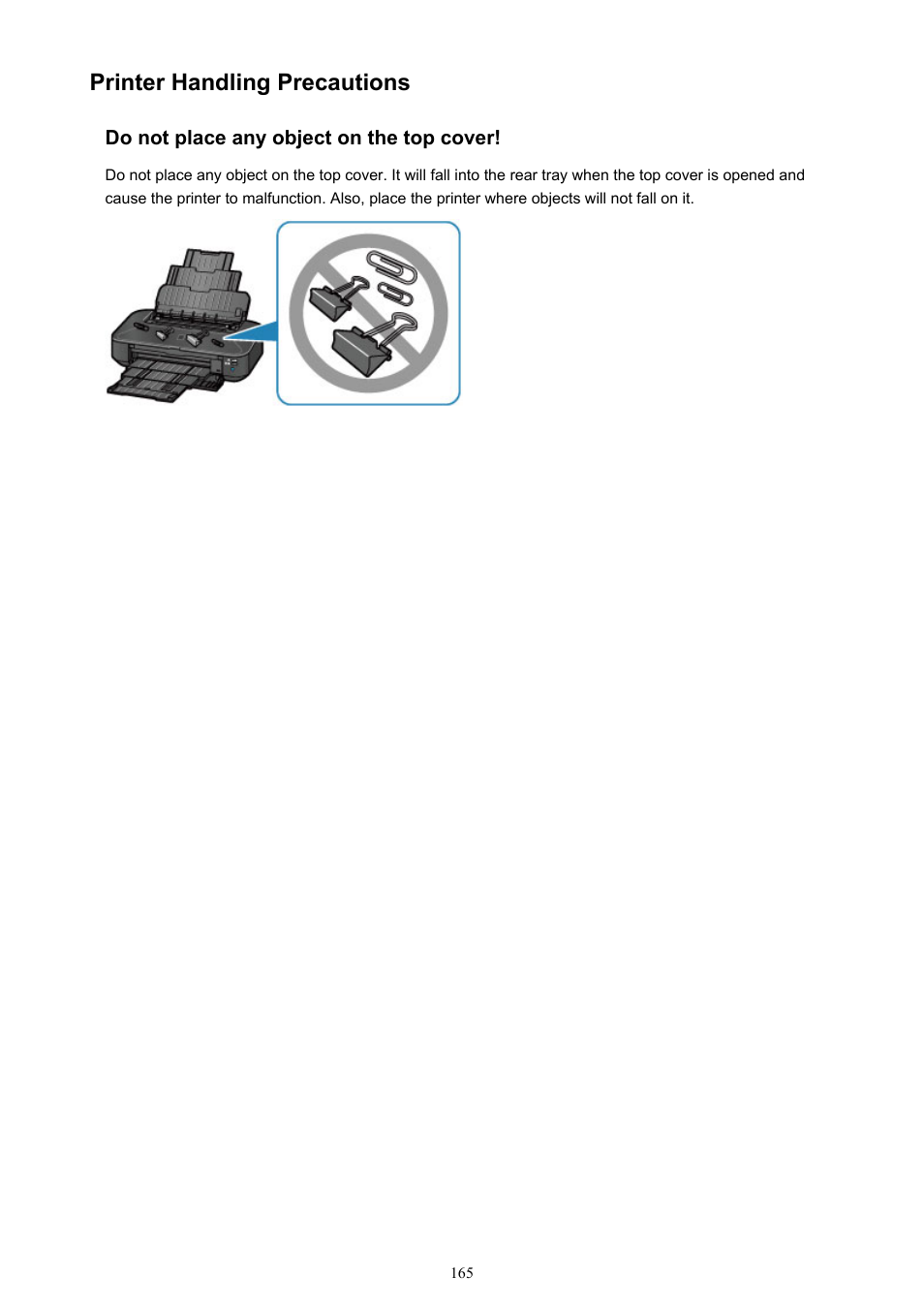 Printer handling precautions | Canon PIXMA iX6850 User Manual | Page 165 / 378