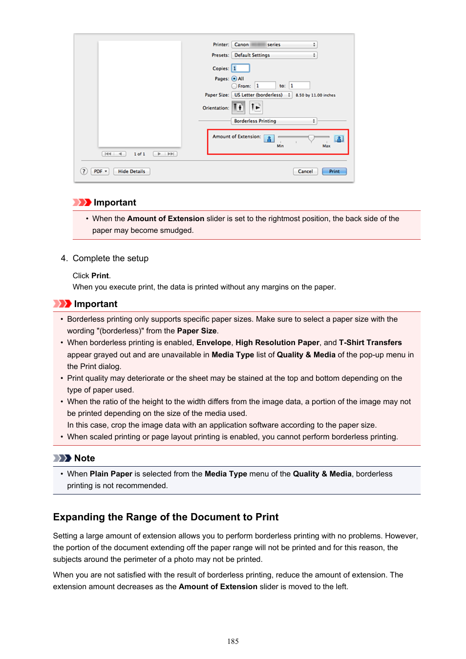 Expanding the range of the document to print | Canon PIXMA iX6850 User Manual | Page 185 / 378