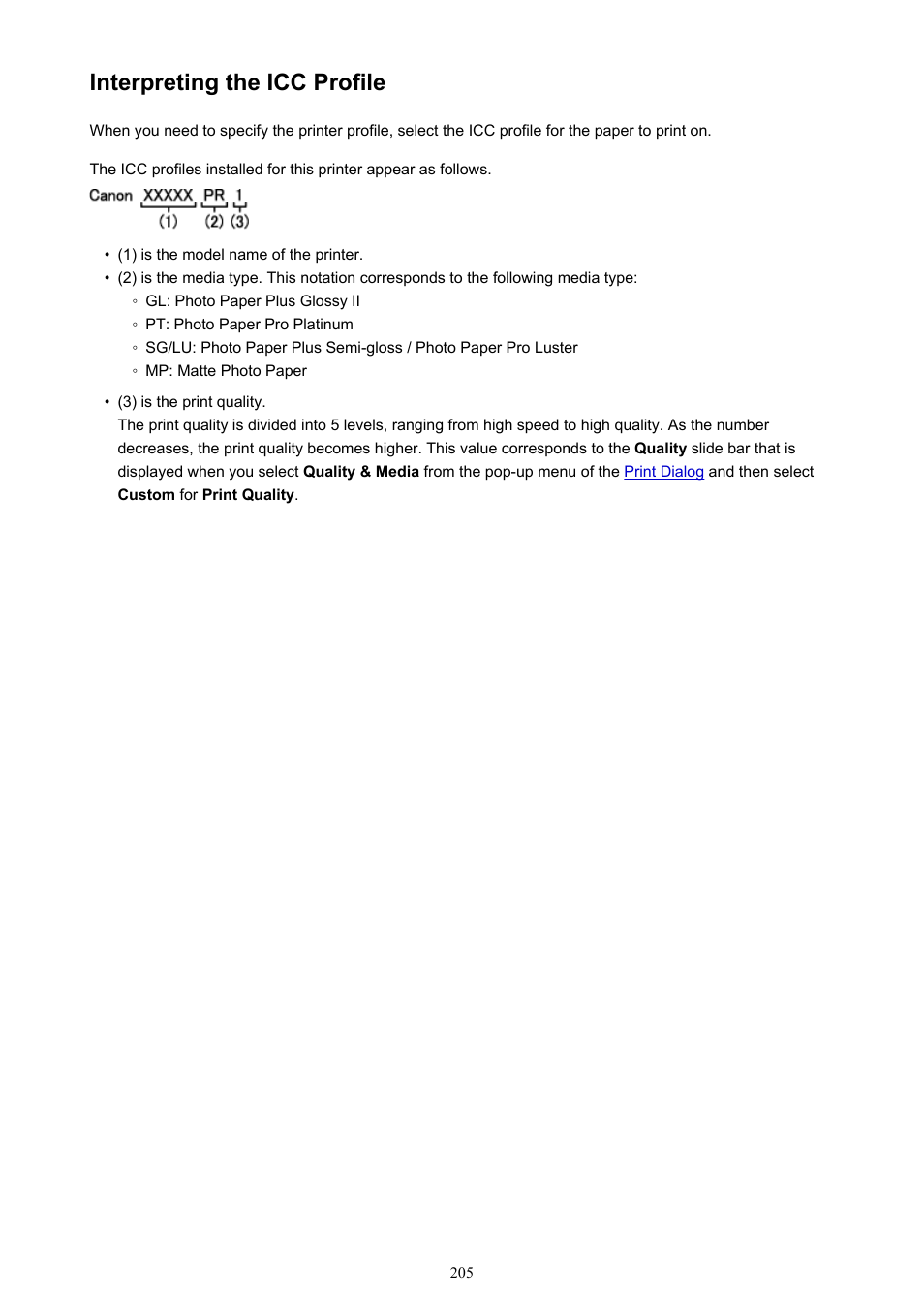 Interpreting the icc profile | Canon PIXMA iX6850 User Manual | Page 205 / 378